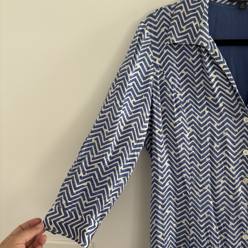 BROOKS BROTHERS Blue White 100%Silk Charmeuse Shirtdress Women's Sz10 PreppyCity - Picture 5 of 9